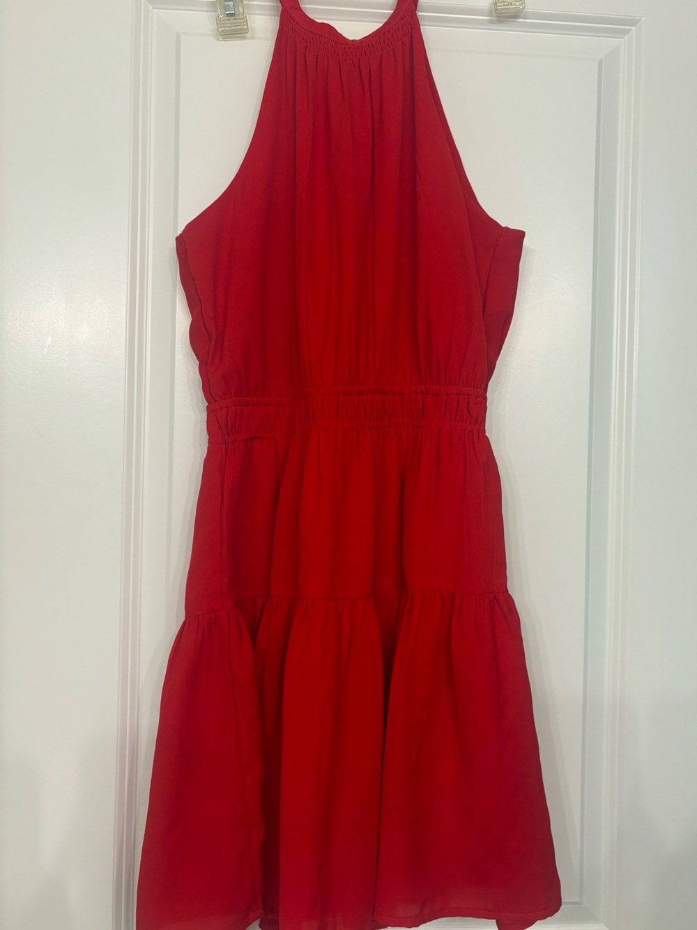 Japna Red Halter Tiered Casual Dress